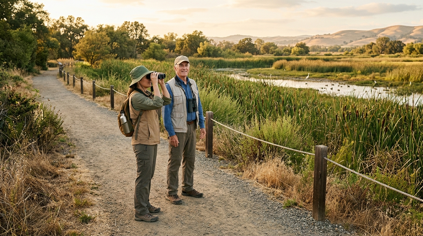 Birdwatchers observing wildlife at Cache Creek Nature Preserve