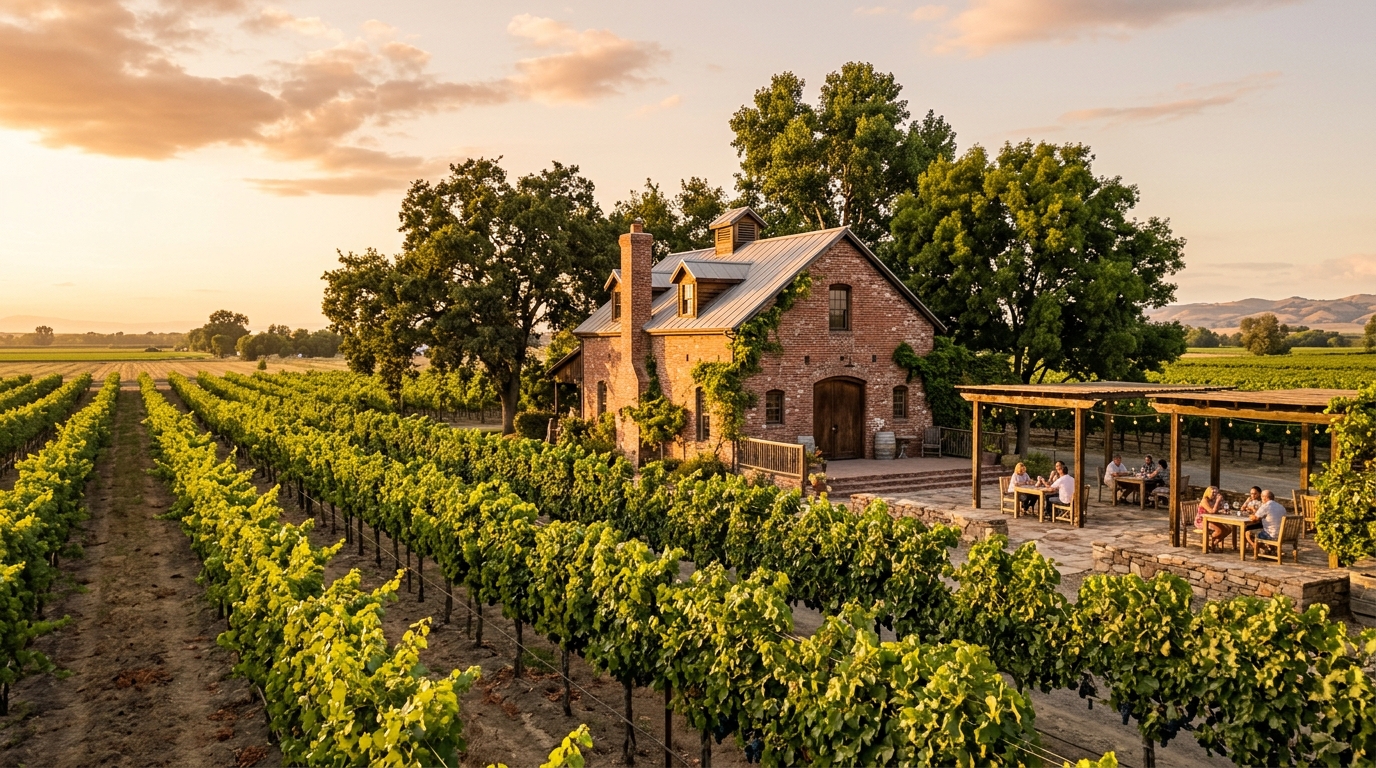 Clarksburg vineyards and historic wine-country architecture