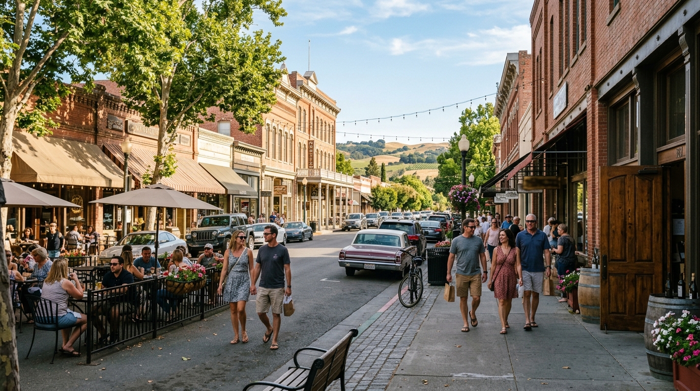 Historic downtown Winters during a Yolo County wine weekend