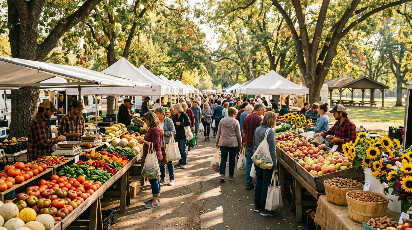 Seasonal produce at the Davis Farmers Market during fall